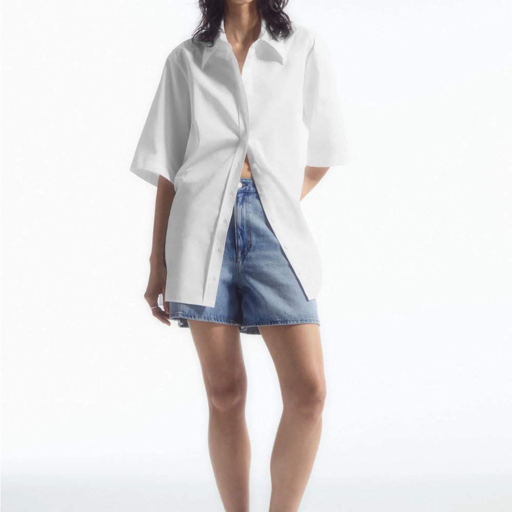 Cos high rise denim shorts in light blue